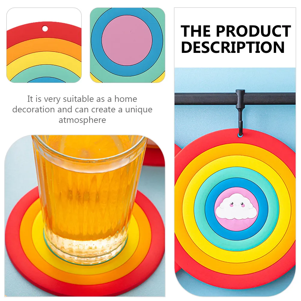 3Pcs Rainbow Silicone Heat Insulation Mat Non-Slip Table Placemat Round Colorful Dining Mat Pot Dish Coaster Mug Cup Insulation