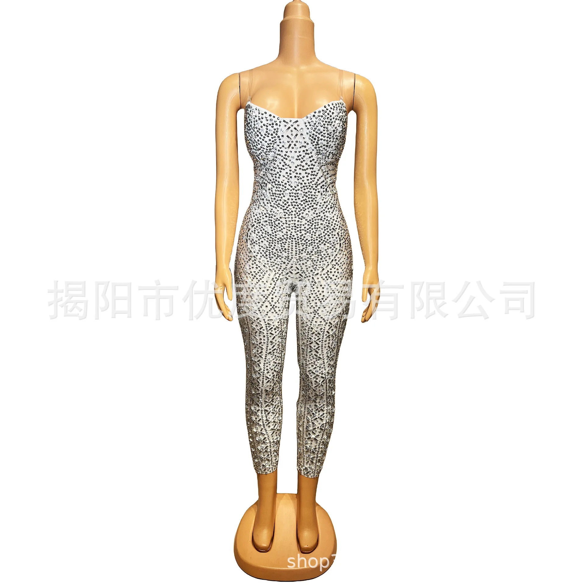 

Silver And White Full Tube Top Sexy Rhinestone Dress Party Night Performance Suit Stage Jumpsuit Gear Abito Luxury Elegante Gala
