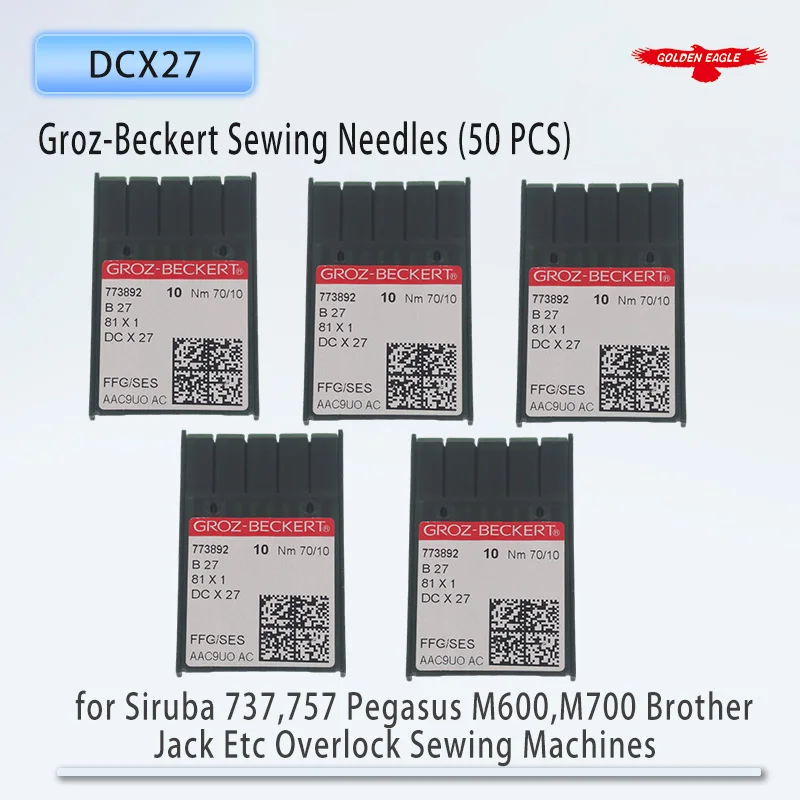 50 agulhas DCX27 (B27) 81X1 Groz-Beckert para máquina de costura overlock industrial JUKI BROTHER PEGASUS SIRUBA YAMATO