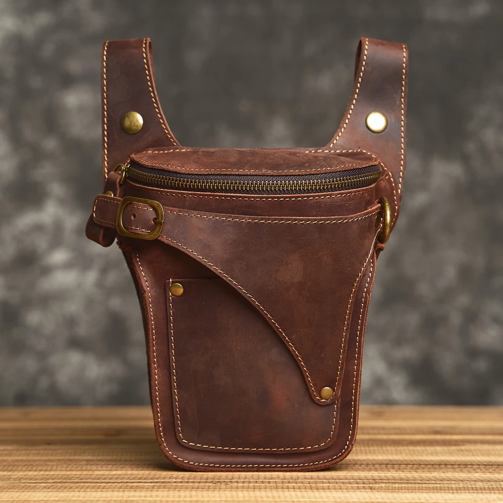 Vintage Motorcycle Style Genuine Crazy Horse Leather Waist Bag - Casual Unisex Belt Pouch for Phone Keys & Essentials