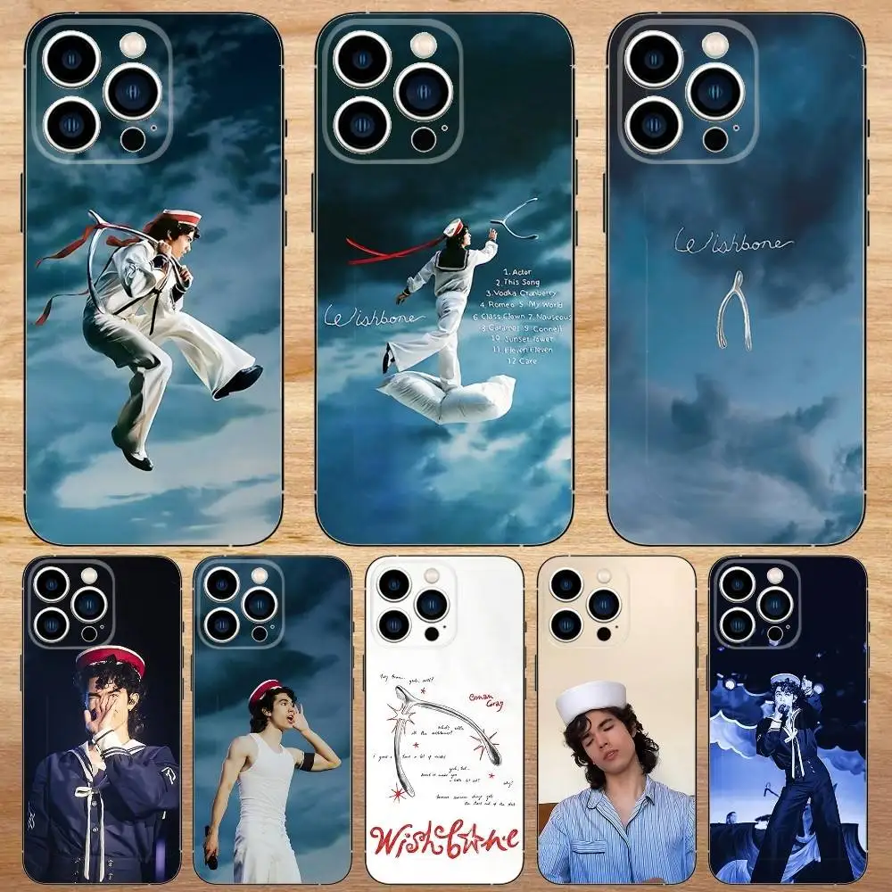 

C-Conan G-Gray Wishbone Phone Case For iPhone 16,15,14,13,12,11,Pro,Max,Plus,Mini,X,XS,XR,8,7,6,S,Plus,SE Soft Black Case