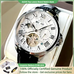 OLEVS Top Brand Men's Watches Casual Fashion Original Automatic Mechanical Watch for Man Waterproof Calendar Moon Phase 24 Hour