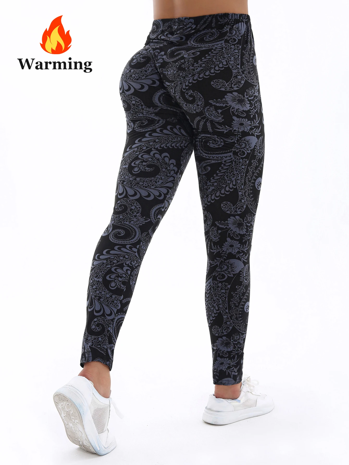Autunno Inverno 1PACK Fondo nero da donna Fiore Vite e velluto Legging stretto spesso Sport casual Pantaloni da yoga eleganti