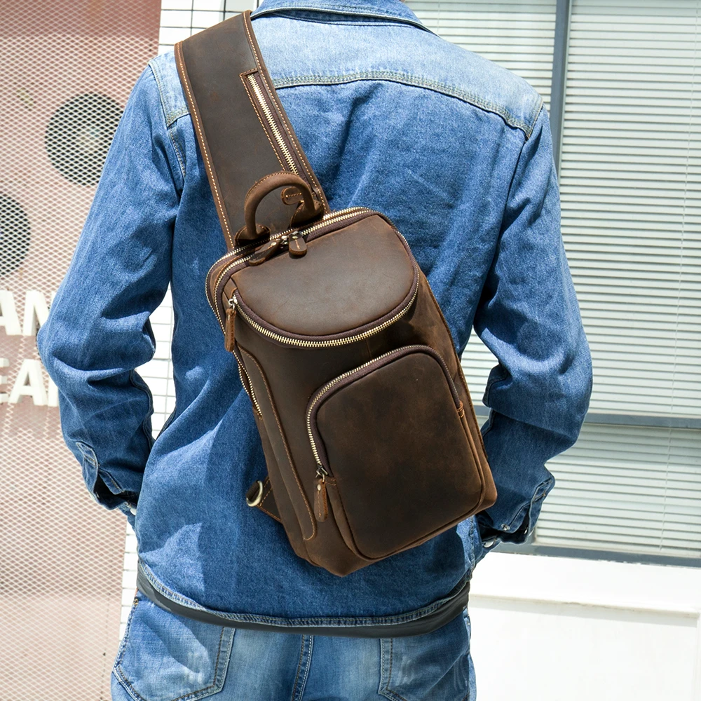 Imagem -02 - Mva-sling Bolsa Vintage Full Grain Couro Mochila Crossbody Peito Bolsa de Ombro Masculina Personalizada Presente de Viagem para Menino Pai 9087