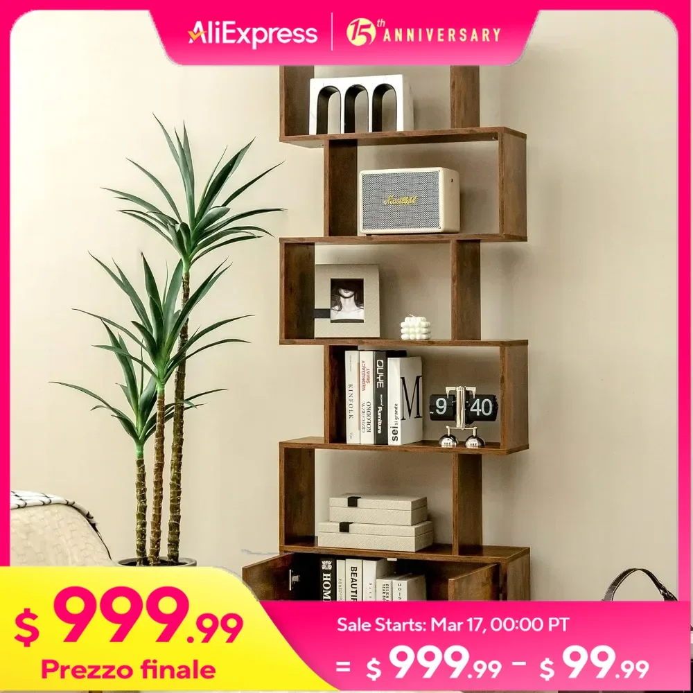 

book shelves, 6-Tier,with Doors,Anti-toppling Device,Home Office Wood Storage Display Shelf,bookshelfs