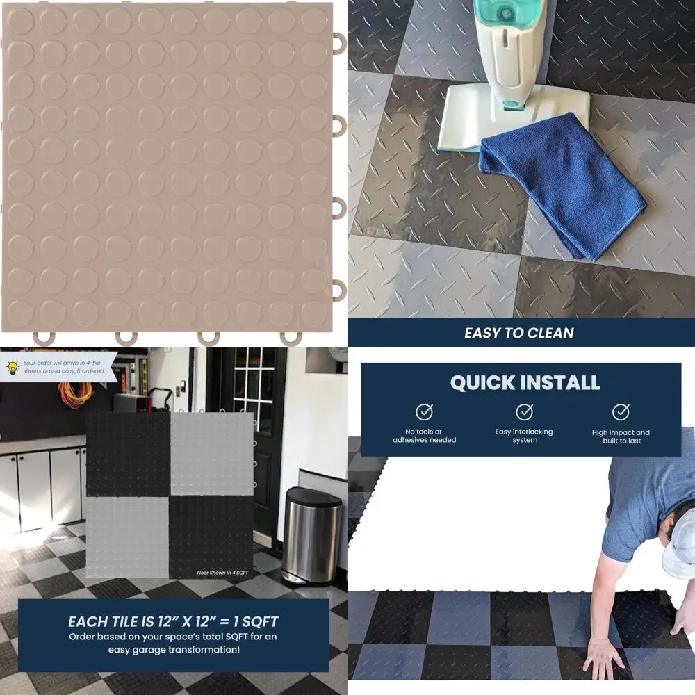 Rutschfeste 12x12 ineinandergreifende Kunststoff-Bodenfliesen für die Garage, Snap-Together-Design, ideal für die Garagenorganisation und Sicherheit
