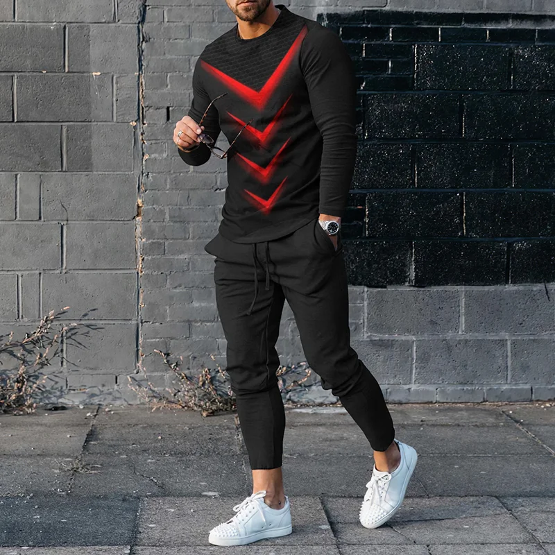 Men\'s 3D Print Long Sleeved Set Sportswear Tops Pants 2-piece Set Casual Streetwear Pullover Oversize Clothing Spring Autumn New