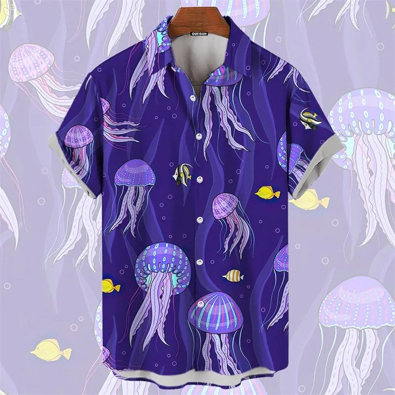 

Men's Shirts Hawaii Sea Animal Print Tops 2025 New Summer Oversized T-shirt Women Whales Turtl Graphic Short-Sleeved Unisex Top