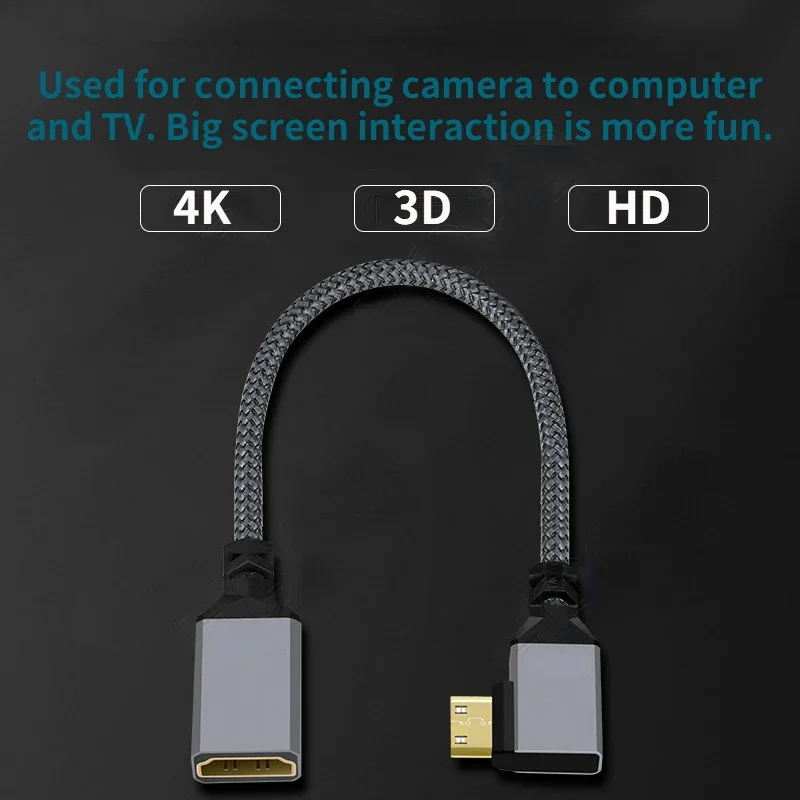 4K Mini hdmi to HDMI-compatible Female Elbow short cable.HD mini to standard Video Conversion, Used To Connect Camera