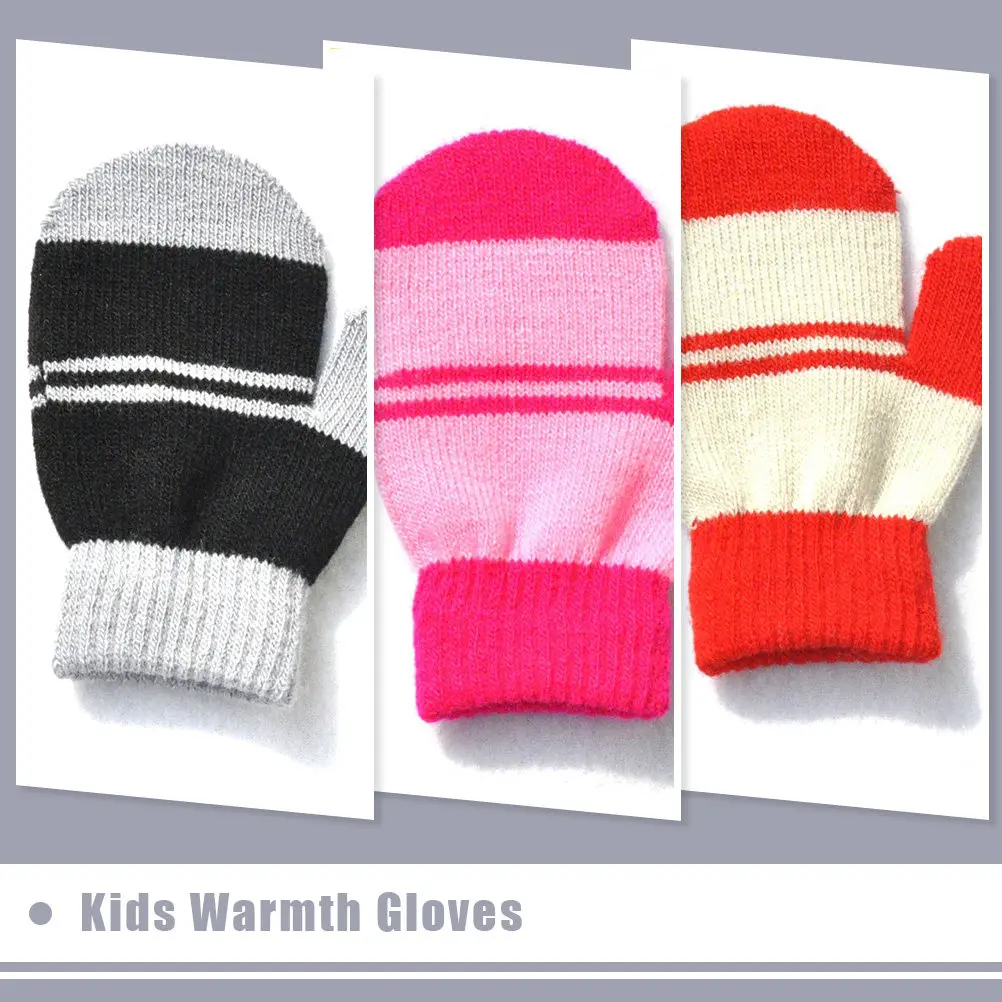 

5Pairs Children Warmth Gloves Boys Girls Full Finger Knitting Gloves Winter Mitts Wear-Resistant Comfortable Kids Outdoor Winter