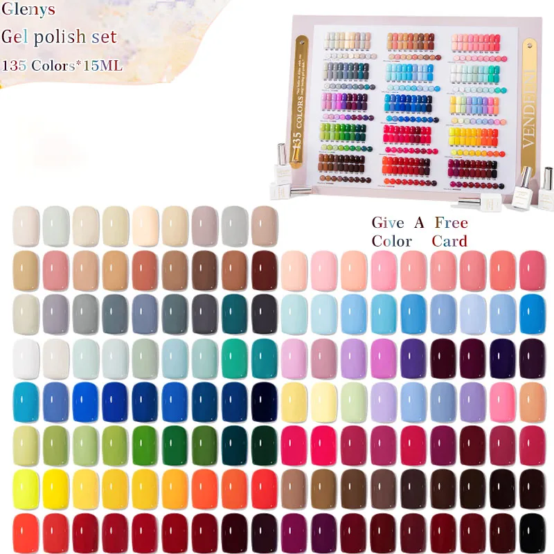Glenys 135 Color nail polish Glue Popular Soaking gel Color Matching Card Factory Direct Sales Nail Salon Nail Art Clearcoat Set
