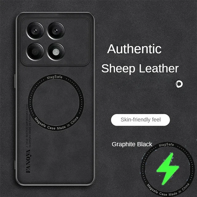 fundas For Xiaomi Poco F6 Pro F6 Case Wireless Charge Magnetic Magsafe Shockproof Matte sheep skin Leather Cover