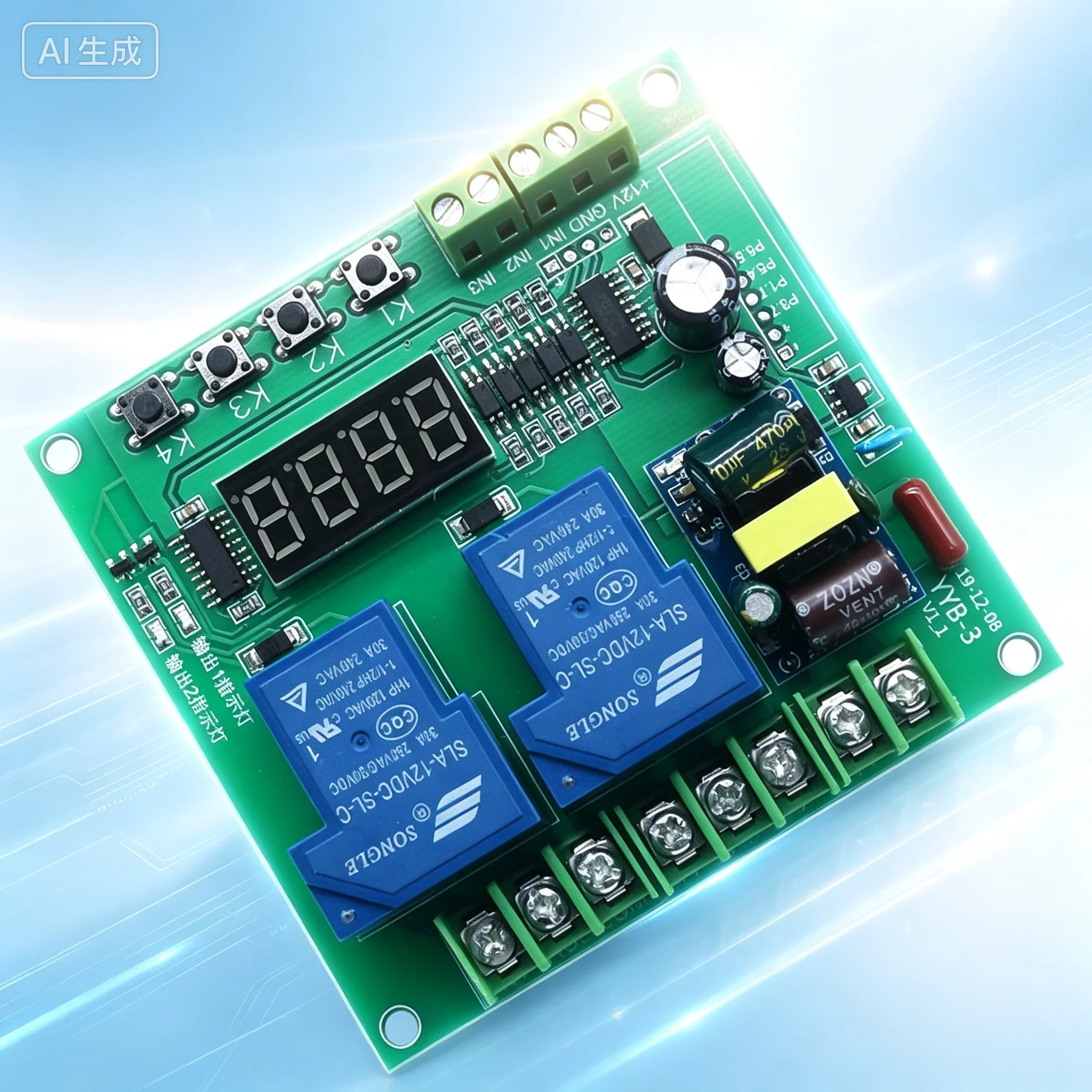 Programmable Cycle Timing Switch Board for Dual AC220V Delay Relay Module, Motor Forward Reverse Control