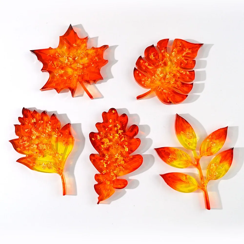 5pcs Reusable Leaves Coaster Mould Silicone Leaves Texture Leaf Coaster Mould White Glossy Flexible Resin Casting Mould
