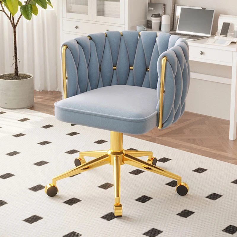 Nordic Luxury Flannel Makeup Chairs Home Living Room Rotating Armchair Bedroom Backrest Dressing Stool Comfortable Office Chair