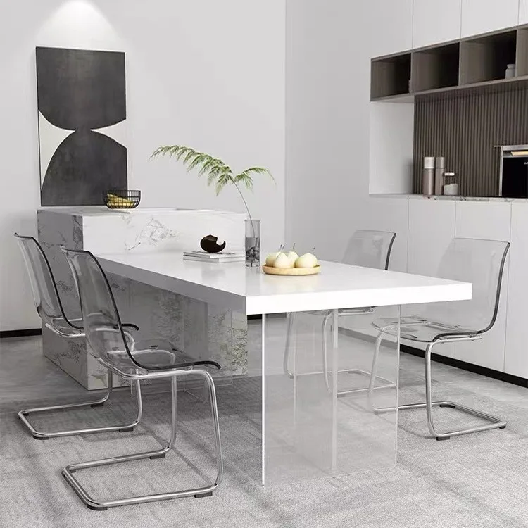 Suspended rock slab dining table rectangular household small apartment modern simple transparent acrylic dining table