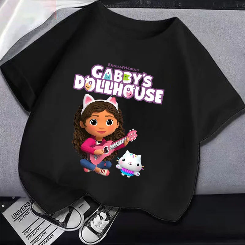 T-shirt dla dzieci Cute Cartoon czarny biały bawełniany t-shirt z krótkim rękawem luźne ubrania prezent dla dzieci