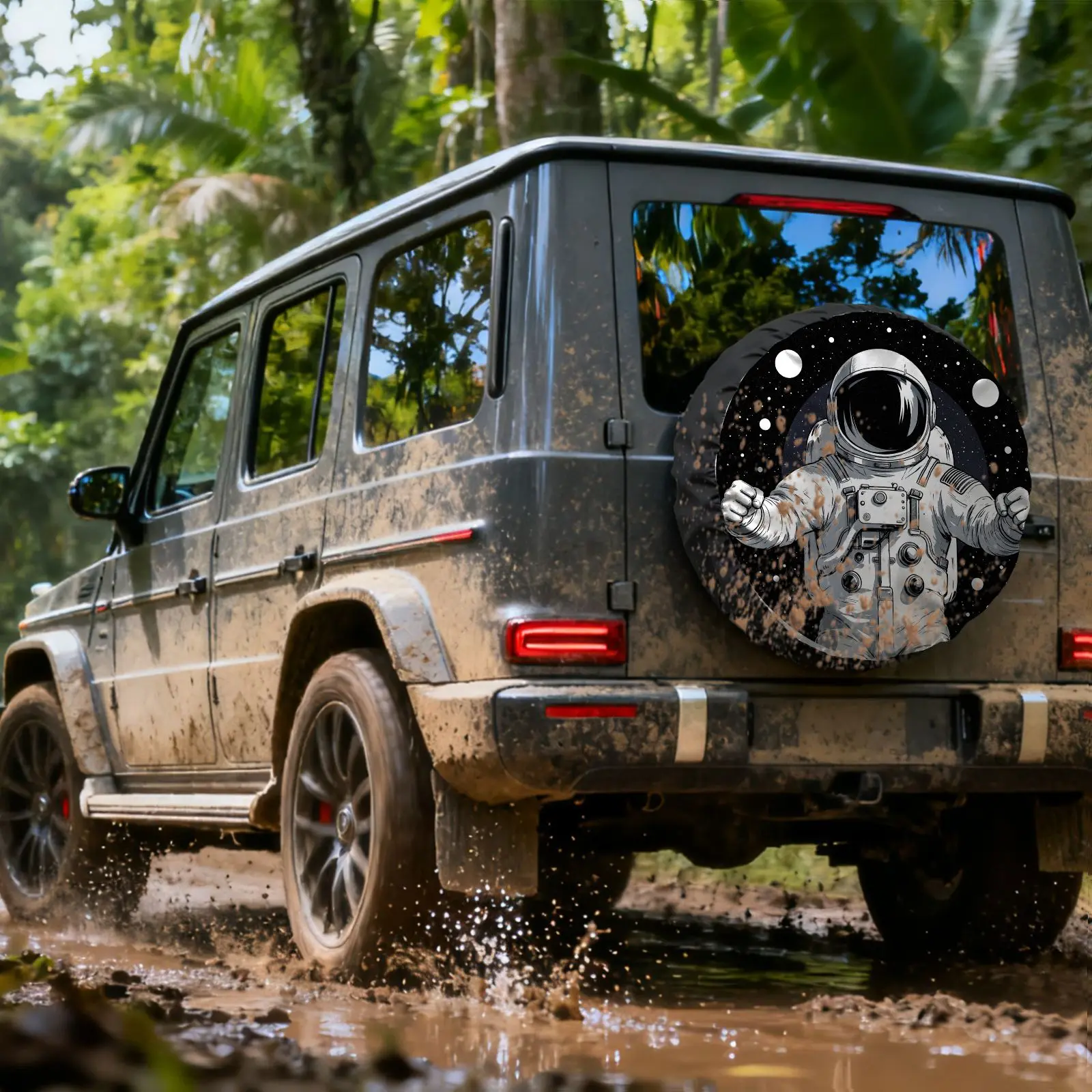 Space Astronaut Themed Tire Cover Made Of Polyester Fiber, Durable And UV Resistant, Featuring Creative Patterns For Car Tire Pr
