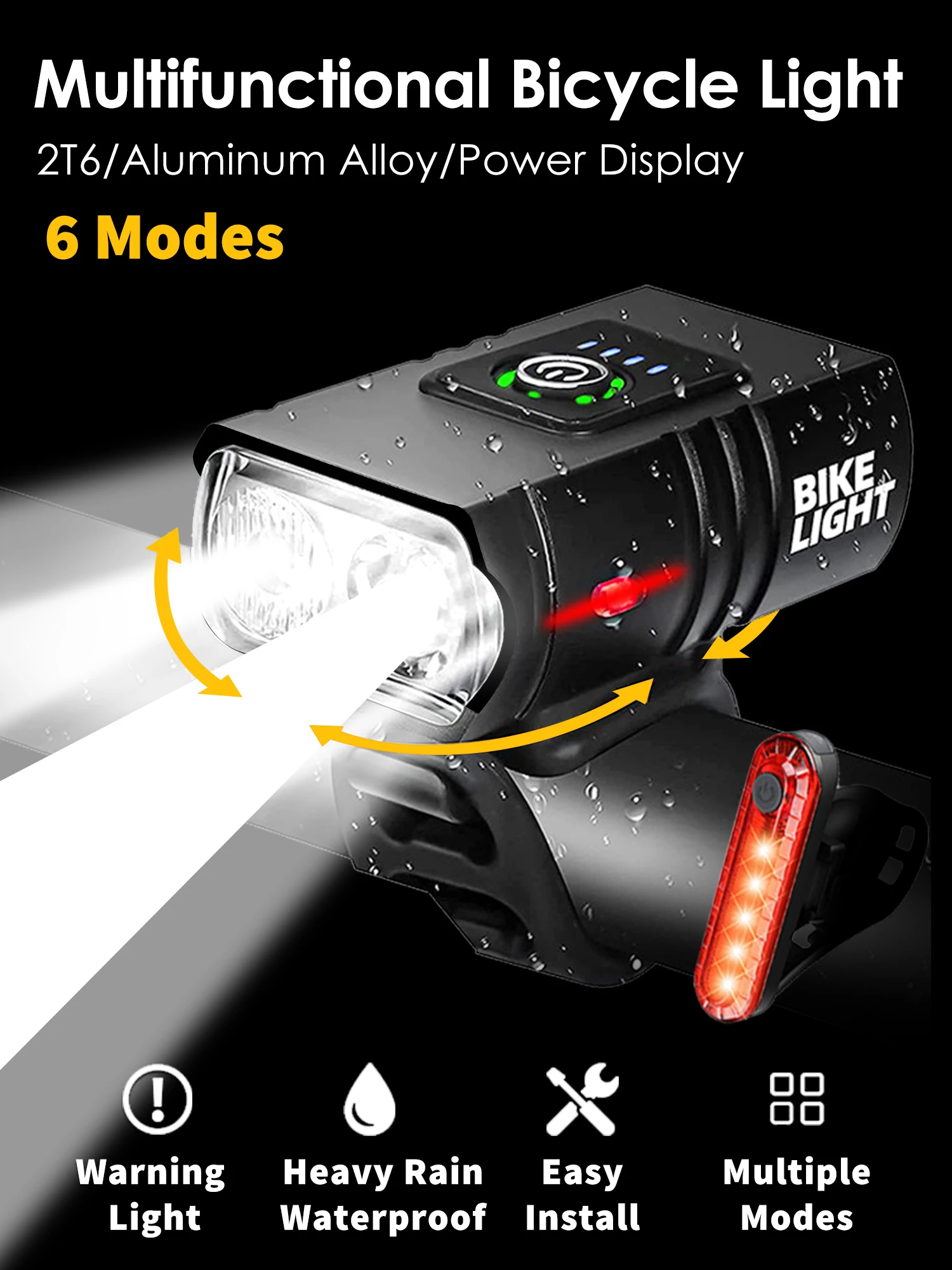 AliExpress TouCloud 2T6 LED Bicycle Light, Aluminum Alloy, Waterproof Headlight, 120 LM mountain Bike Light, cycling safety MTB, accessory taillight