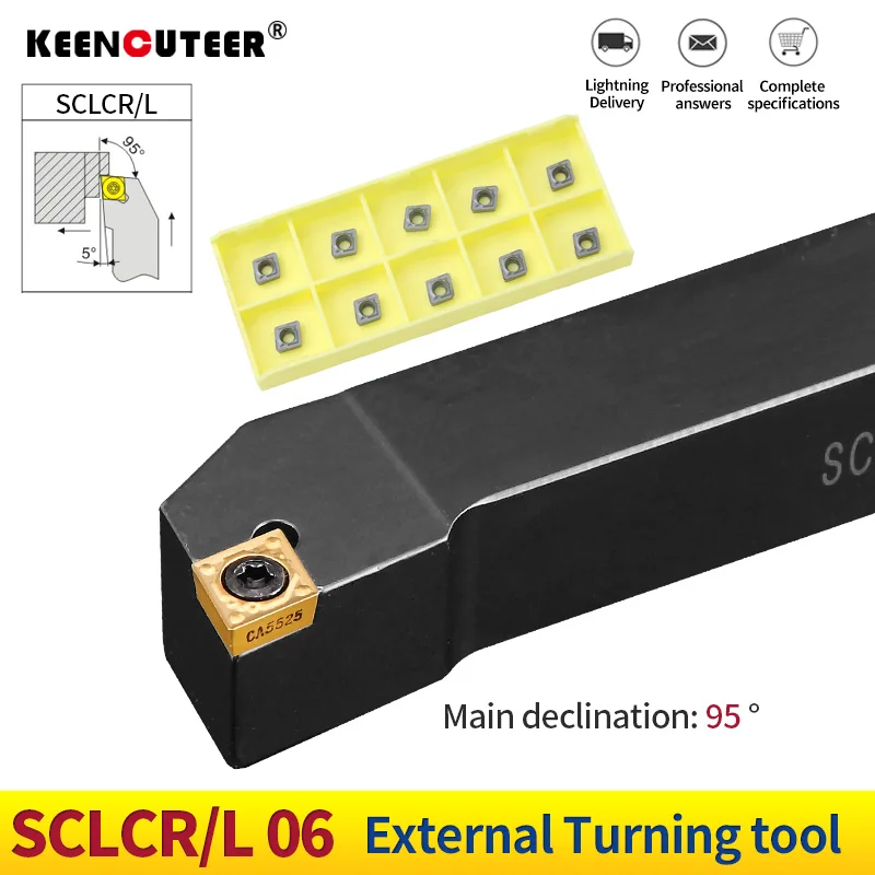 External Turning Tool 95 Degrees Holder End Face CCMT Carbide Inserts Lathe CNC Cutting Tools Set SCLCR/L 1616 2020 2525