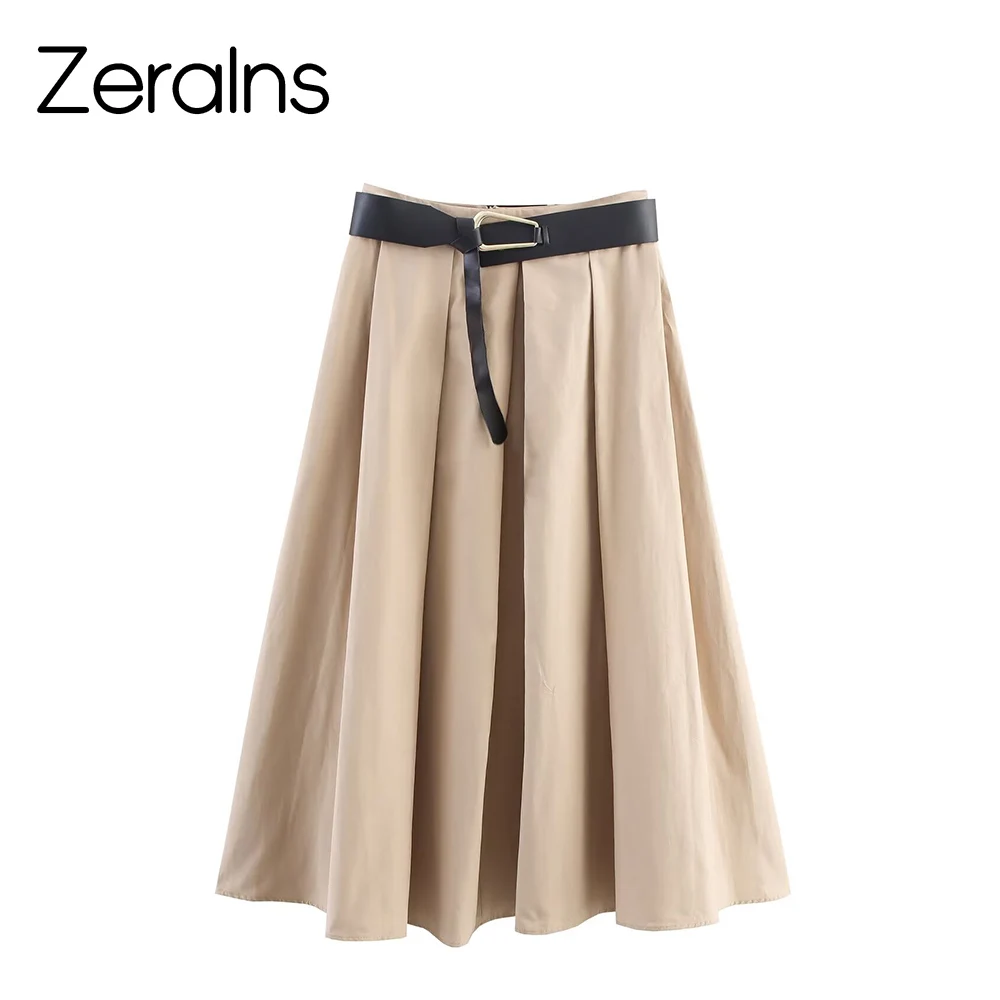 

ZERAINS осенняя новая женская одежда, милый стиль, пояс А-силуэта с высокой талией и плащ, стильная юбка миди средней длины