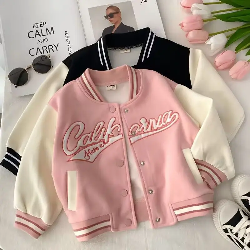 Girls\' Jacket Spring and Autumn Children\'s Baseball Uniform Fashionable Spring Clothing Top Baby Sports Jacket