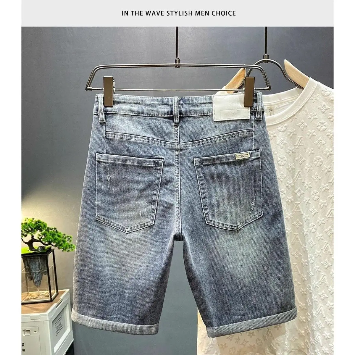 Summer Casual Ruffian Handsome Retro Old Scratched Denim Shorts Men's Straight  Jorts Loose High Street Versatile Half Pants