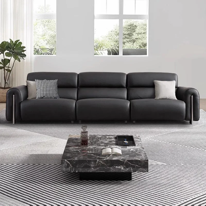 #Genuine Leather Sofa For Living Room, Italian-style Modern Nordic Design, Comfortable Black Genuine Leather Combination Sofa Se