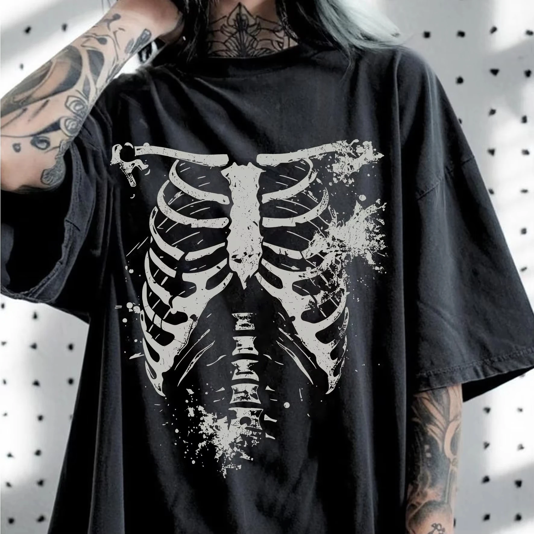 Image of 2026 Dunkler Stil Totenkopf-Print Großes T-Shirt Herren-T-Shirt Sommer Neuheit Geeignet für Männer und Frauen Casual T-Shirt