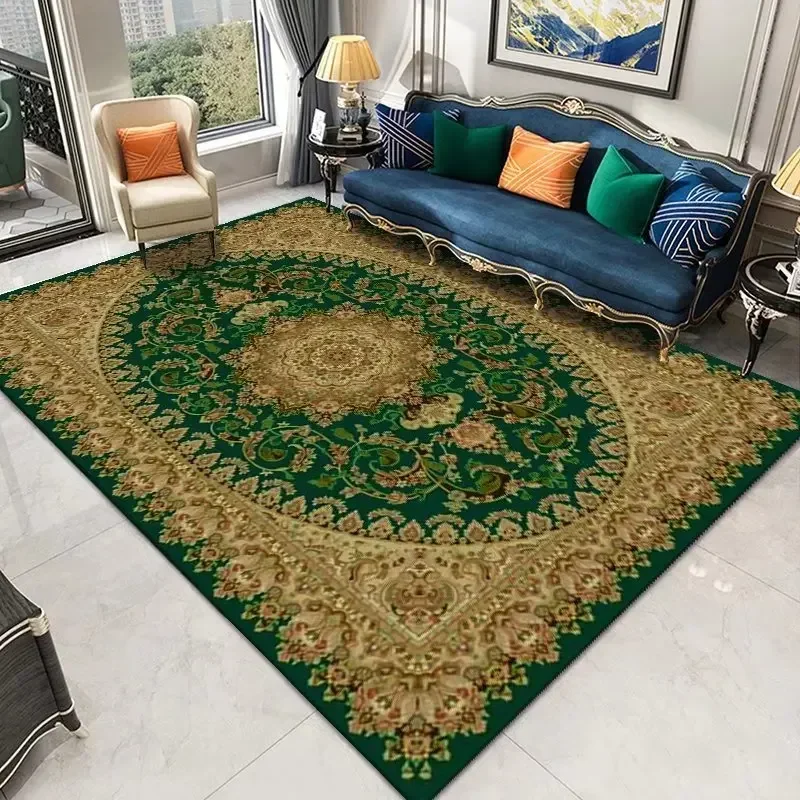 

Retro Green Area Rug – Vintage Style Living Room Carpet, Large Soft Floor Mat for Bedroom, Non-Slip Washable Home Decor