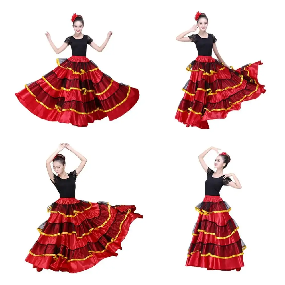 Fashion Smooth Spanish Flamenco Skirt Big Swing Polyester Belly Dance Costumes Party Ballroom Dance Gypsy Women Skirt Women