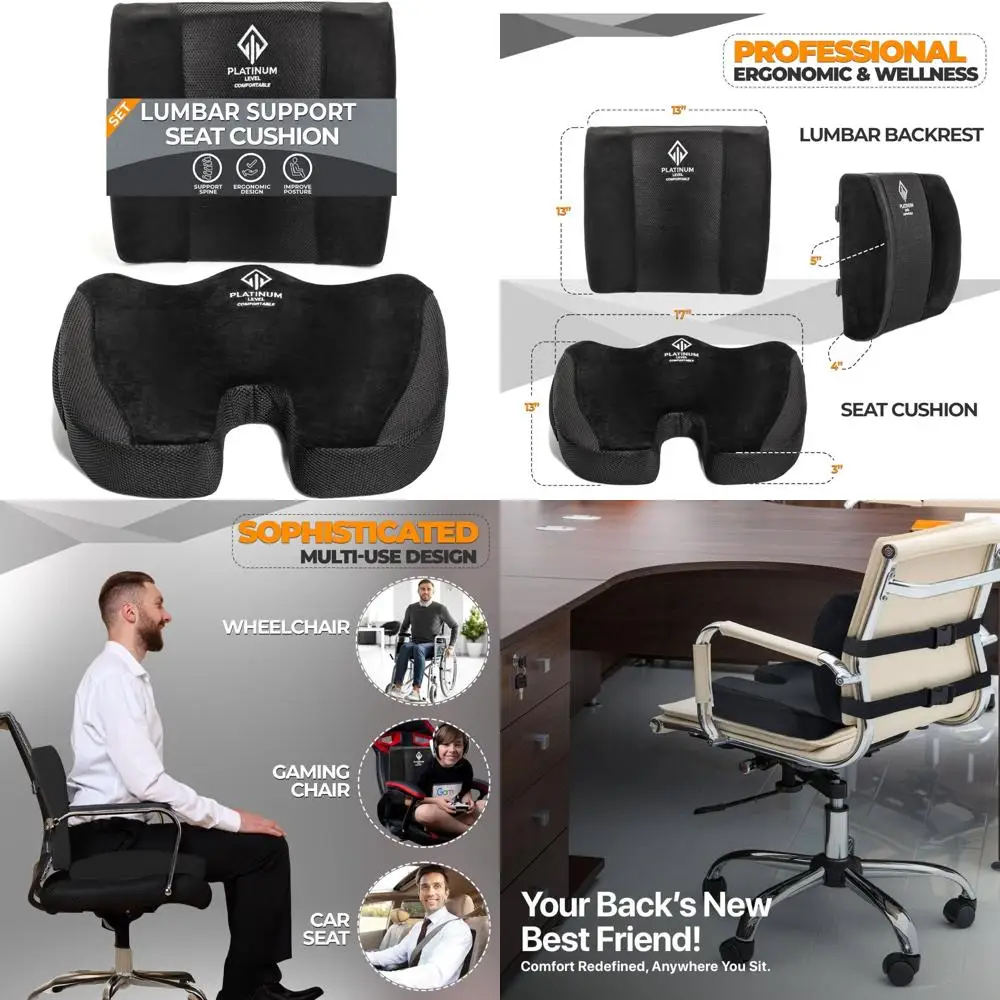 

Memory Foam Cushion for Ergonomic Lumbar and Seat Support, Relieving Back and Tailbone Pain