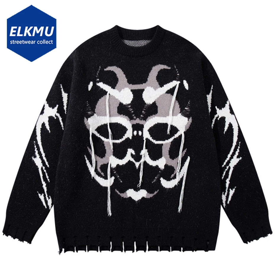 

Men Vintage Oversized Sweaters Streetwear Harajuku Hip Hop Sweater Knit Jumpers Casual Loose Graphic Y2K Sweaters Knitwear