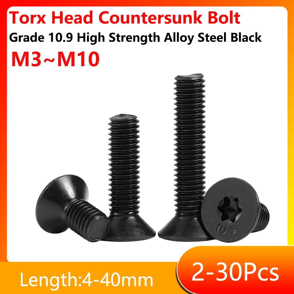 M3 M4 M5 M6 M8 M10 Grade 10.9 High Strength Alloy Steel Black Torx Head Countersunk Bolt Six-Lobe Head Countersunk Screw