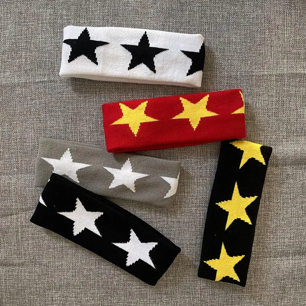 

Wide Elastic Turban Sweat-absorbing Headwrap Cute Hair Band Star Jacquard Knitted Band Star Pattern Decor DIY Bandana Kerchief
