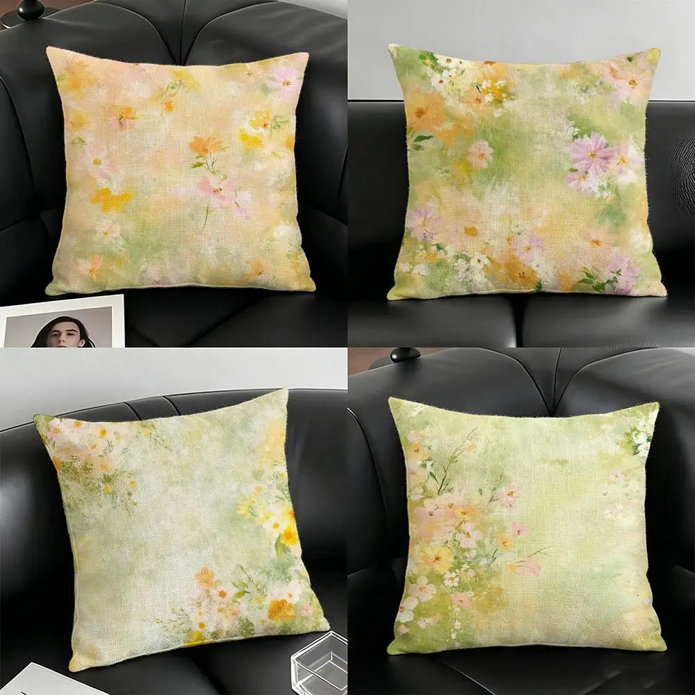 French Flower Pillow Case Linen Pillow Covers Cover For Couch Living Room Bench Patio Floor Linen Home Decor