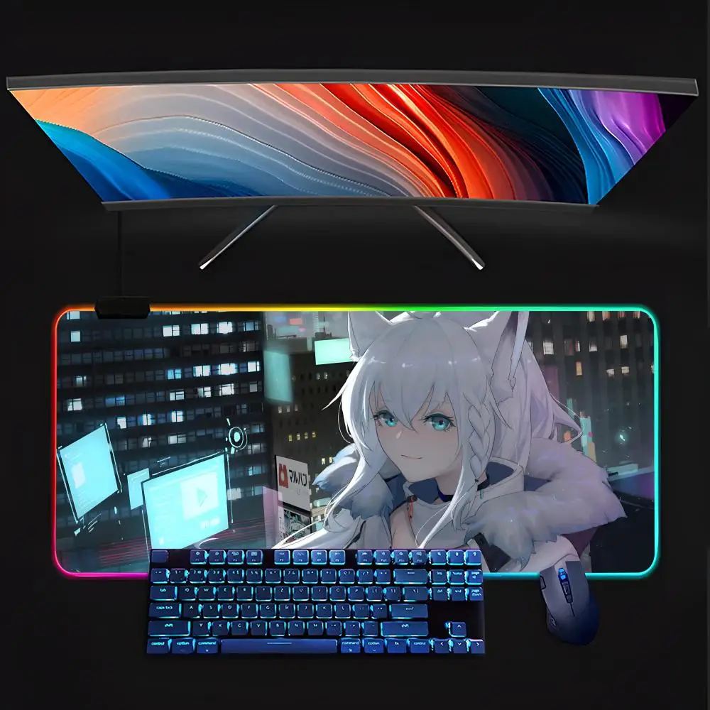 

Shirakami Fubuki Mouse Pad Keyboard LED RGB Pc Gamer Glowing Rubber mause pad Cute Cartoon Gaming Computer csgo lol pubg