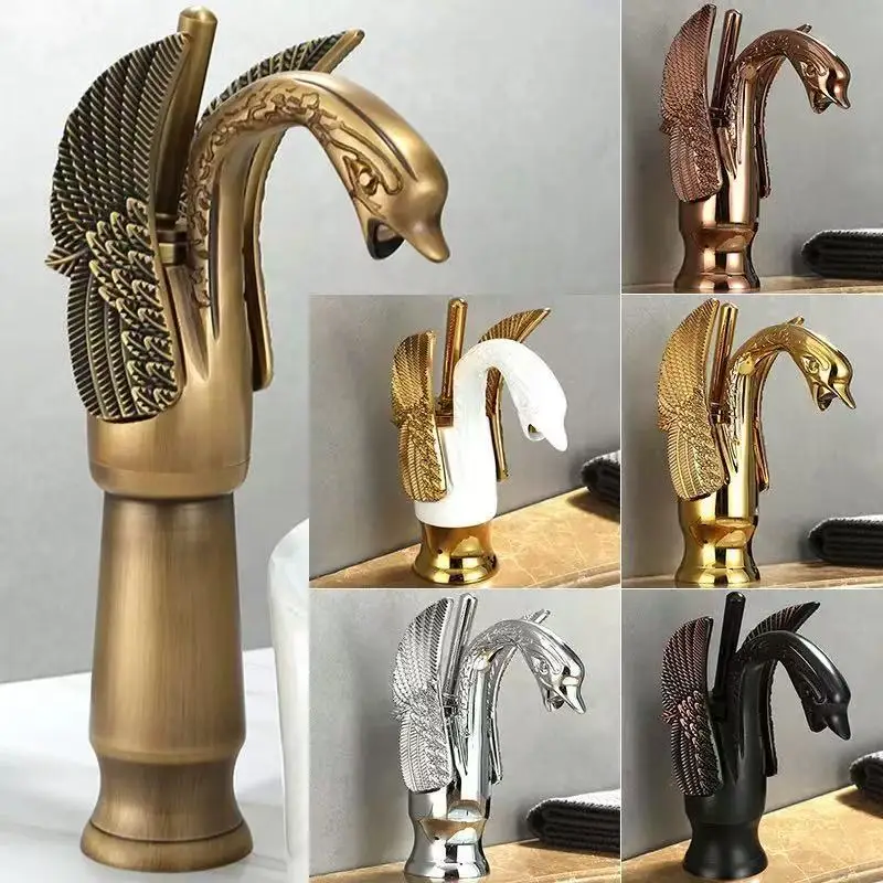 Golden Swan Bathroom Basin Faucet Deck Installation Mixer Taps Hot and Cold Water Basinwash Sink Mixer Taps Brass Crane