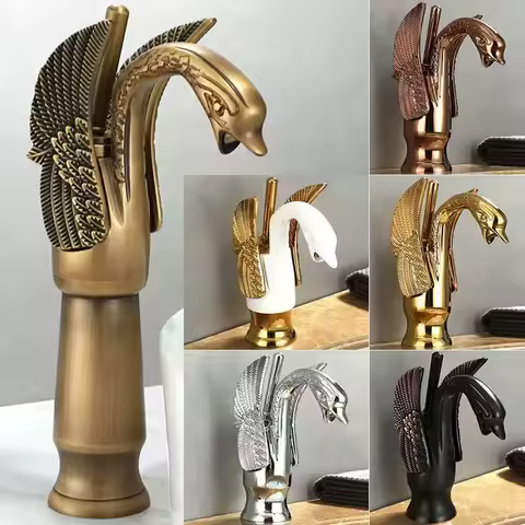Golden Swan Bathroom Basin Faucet Deck Installation Mixer Taps Hot and Cold Water Basinwash Sink Mixer Taps Brass Crane