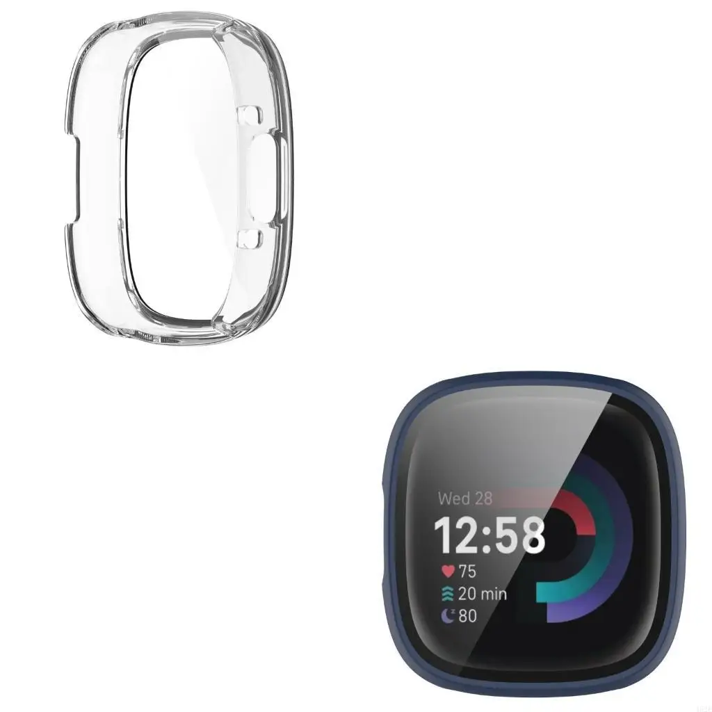 462E For Sense2/Versa4 Smartwatch Tempered Glass Protector Bumper Shell Full Protective Cover Scratch Resistant Housing