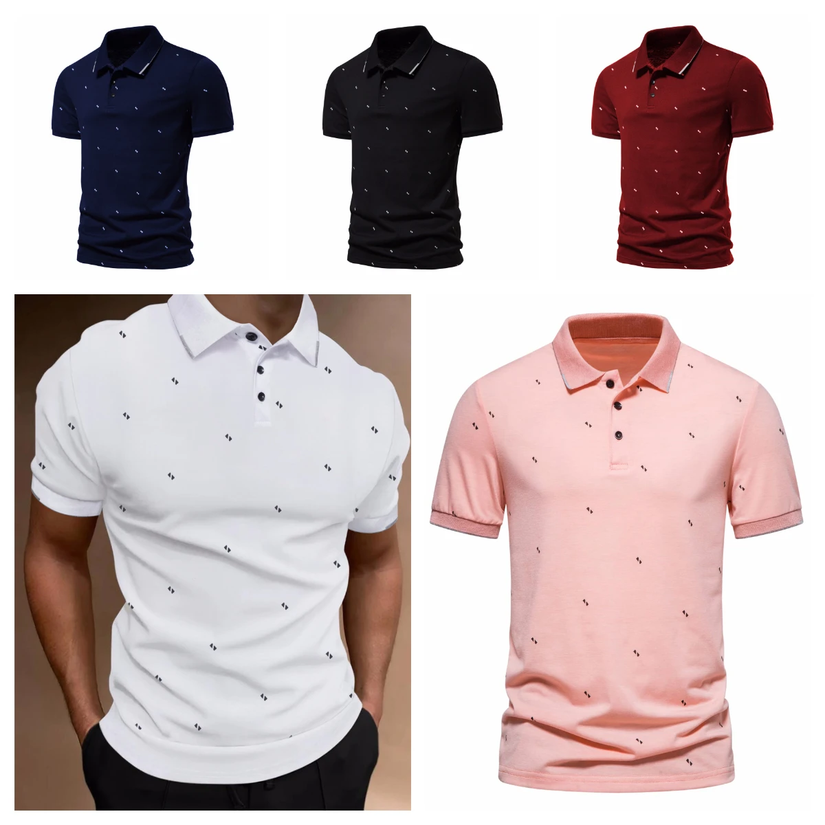 

5 Colors! 2024 Summer Men's New Polo Shirt Print Half Collar T-shirt Daily Casual Breathable Short Sleeve t shirts