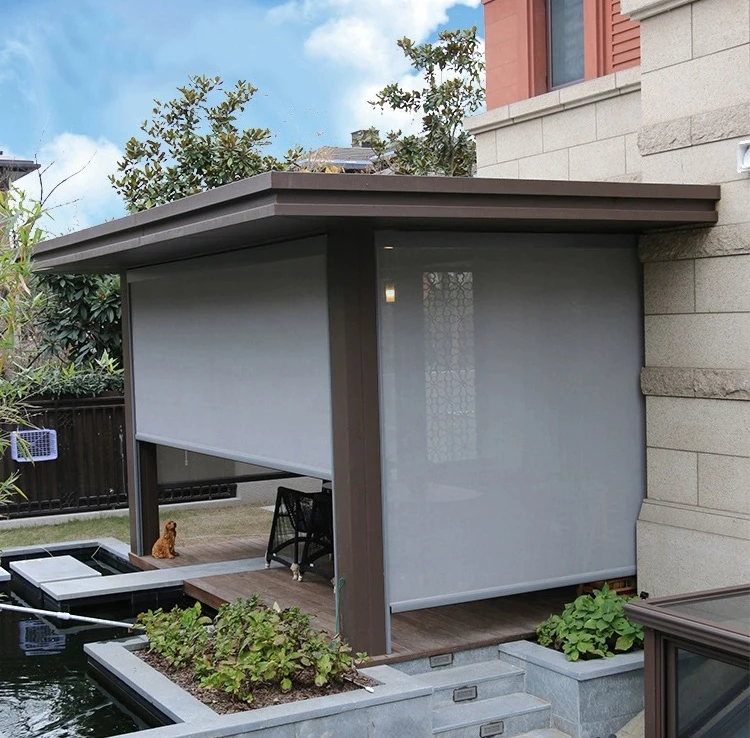 Outdoor tuinhuisje luifel outdoor zonnescherm gemotoriseerde pergola winddicht gordijn elektrische gordijnen