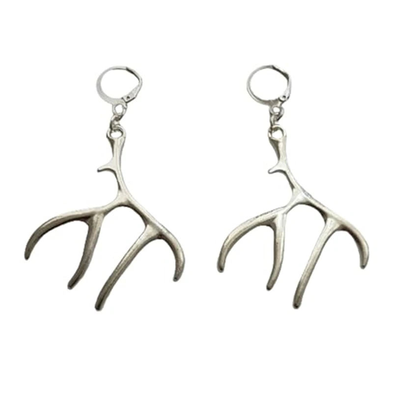 Antlers Charm Leverback Earrings for Men Women, Deer Pendant Dangle Earrings, Cosplay Dress up Accessories for Her