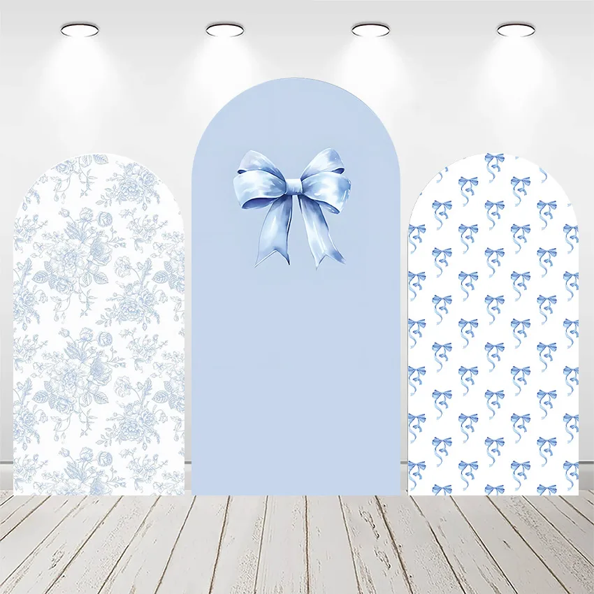 Mehofond Custom 2-Sided Blue Pattern Bows Floral Kids Birthday Party Baby Shower Covers Chiara Arch Background Decor Backdrop