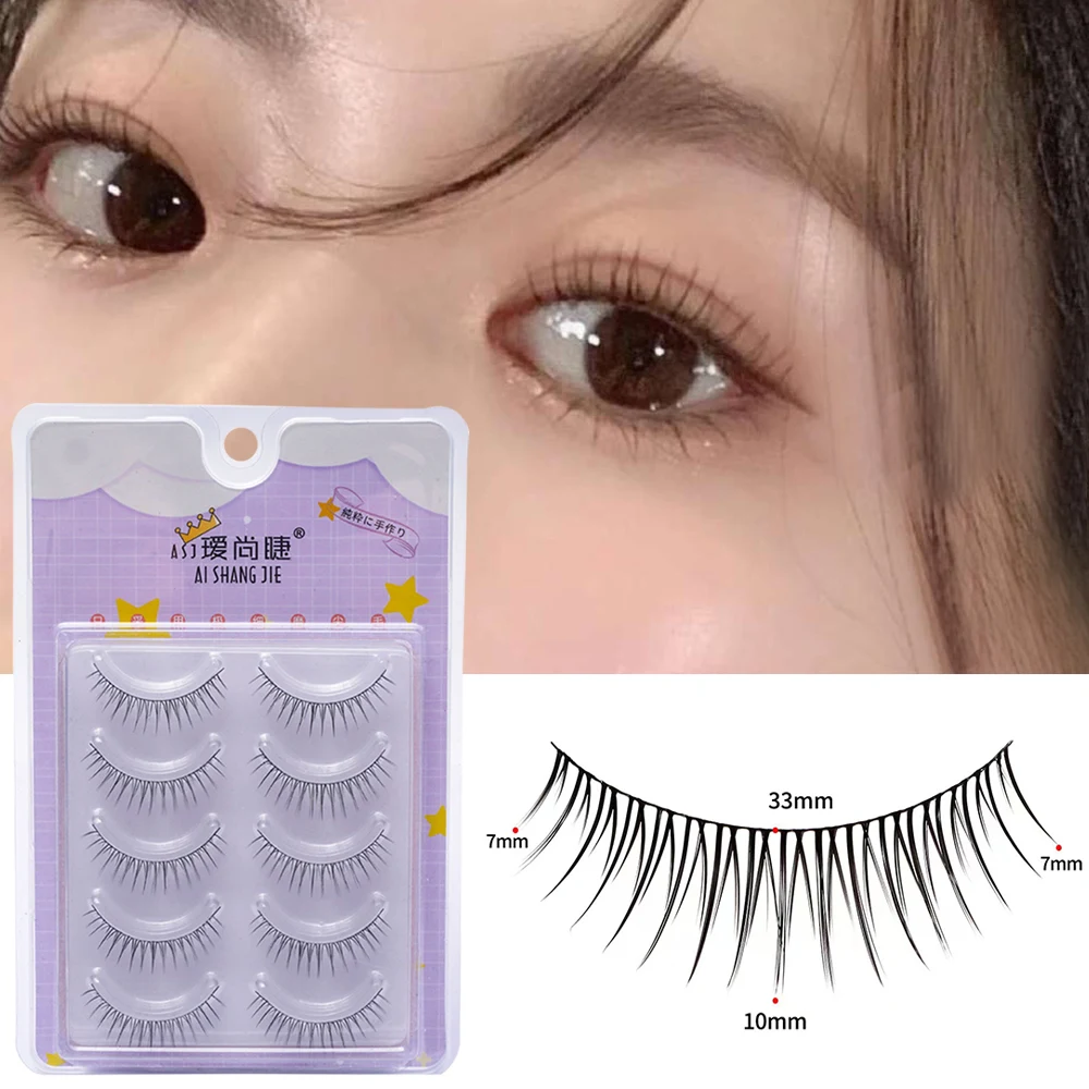 5 Pairs V-shaped False Eyelashes Ultrafine Black Stem Korean Style Artificial Eyelashes Daily Eye Makeup Eyelashes Supplies