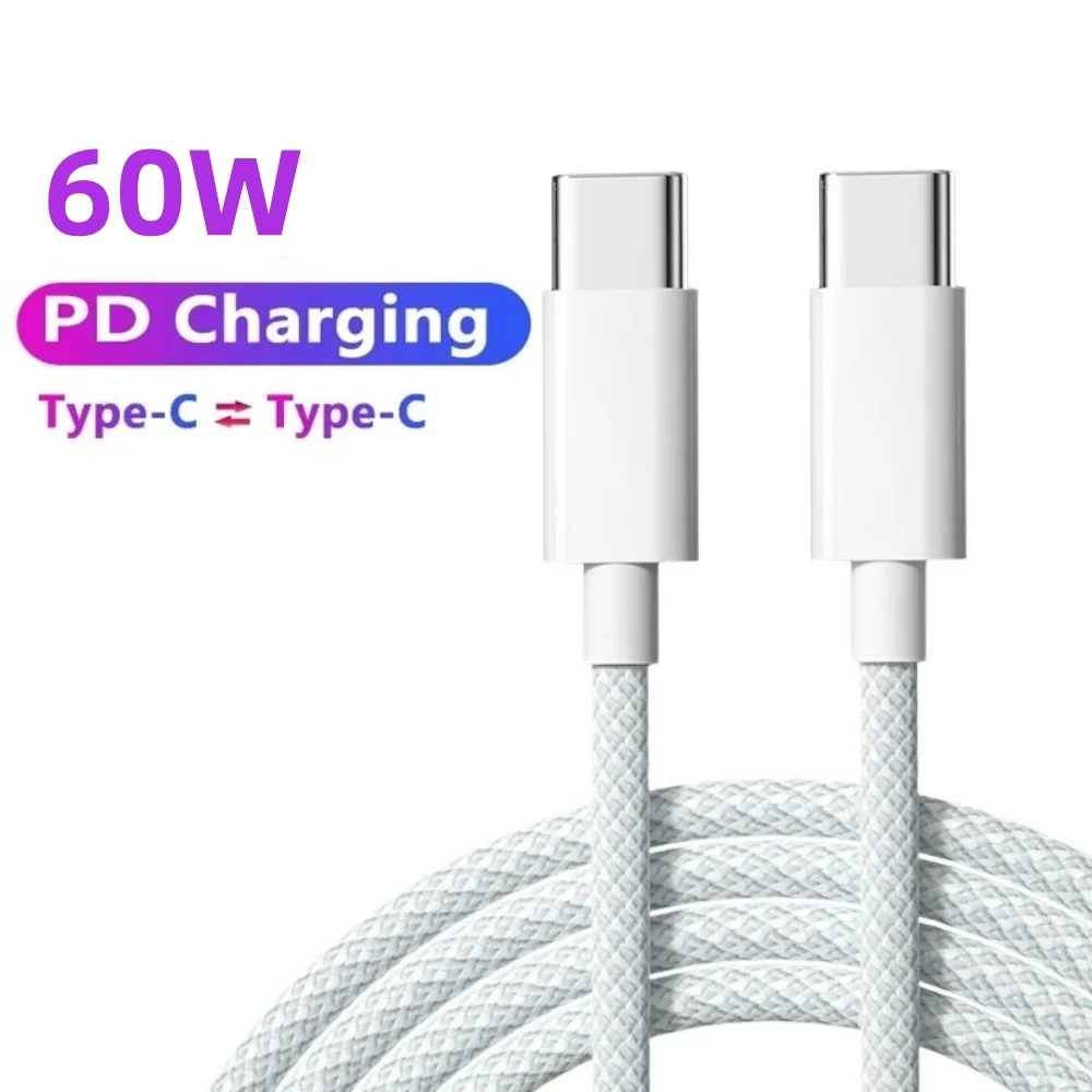60W USB C Fast Charging Data Cable Type-C To Type-C Fast Charging Phone Wire PD Data Line For iPhone 16 15 Samsung Xiaomi Huawei