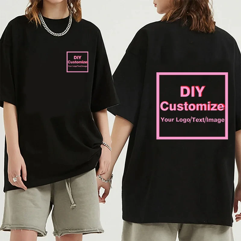 DIY Custom T-Shirt Fashion Casual Women's Men's T-Shirt Oversize DIY Custom Your Logo Printed Tops Short Sleeves Couple Gift