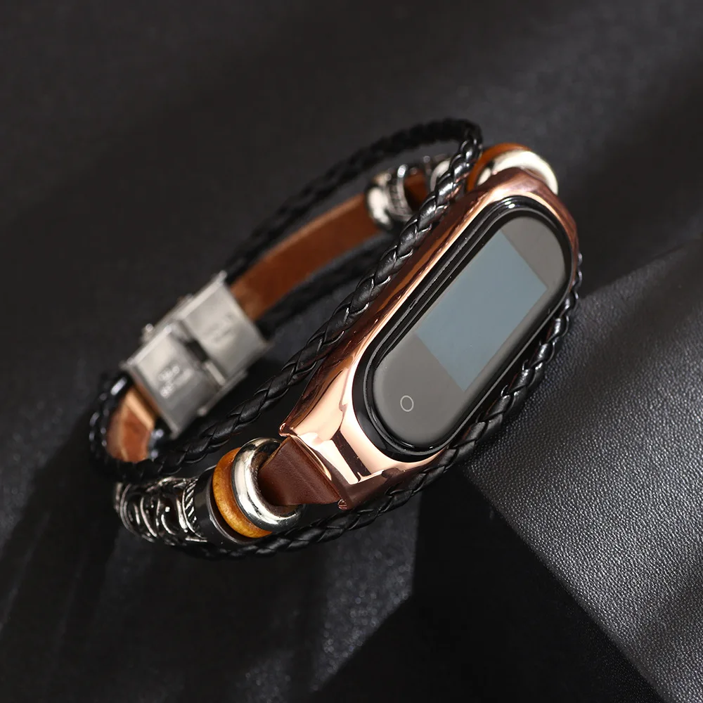 Leather Watch Band For Xiaomi mi Band 6 5 4 3 Bracelets Ethnic Style Retro Strap miband6 Fashion smart watch correa Accessories