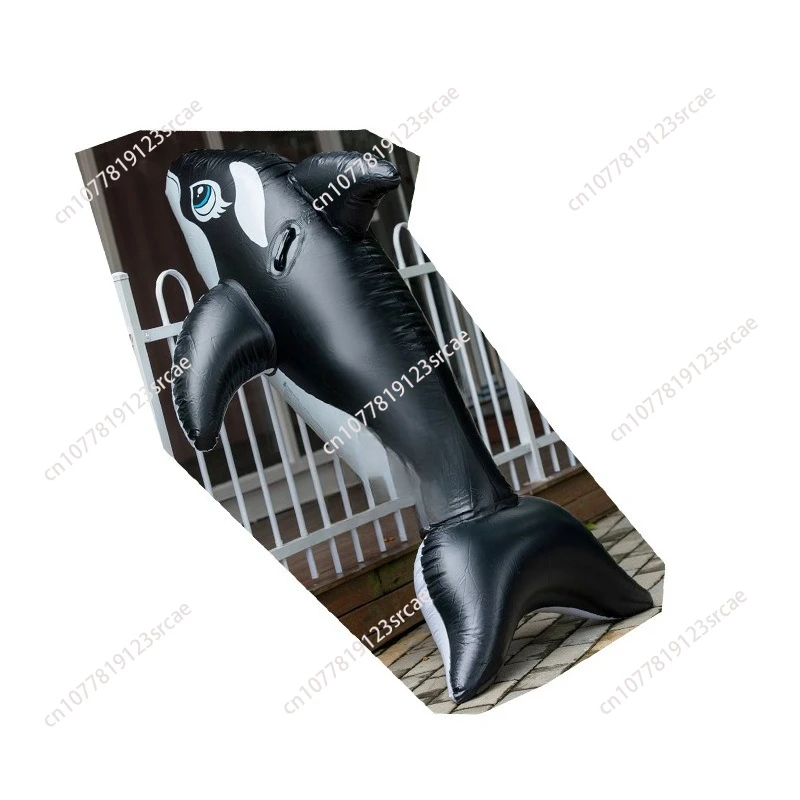 Dolphin mount surfing big black whale swimming ring adult thickened PVC inflatable black whale mount floating row