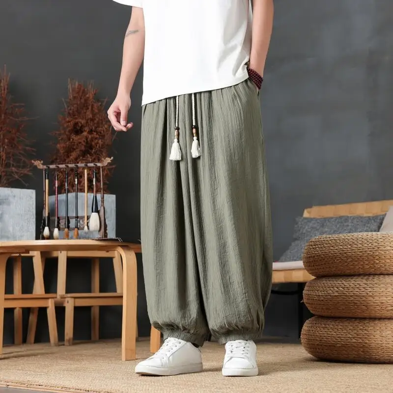 

Men Plus Size 5Xl Black Harem Pants Elastic Waist Baggy Drawstring Joggers Loose Vintage Chinese Casual Summer Trousers